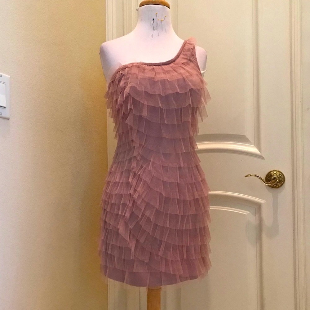 NWT C. Luce lavender ruffle mesh one shoulder dress